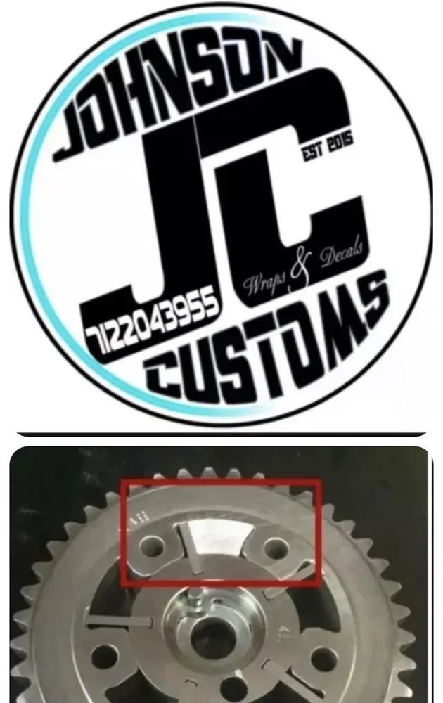 A johnson jc customs logo next to a picture of a gear