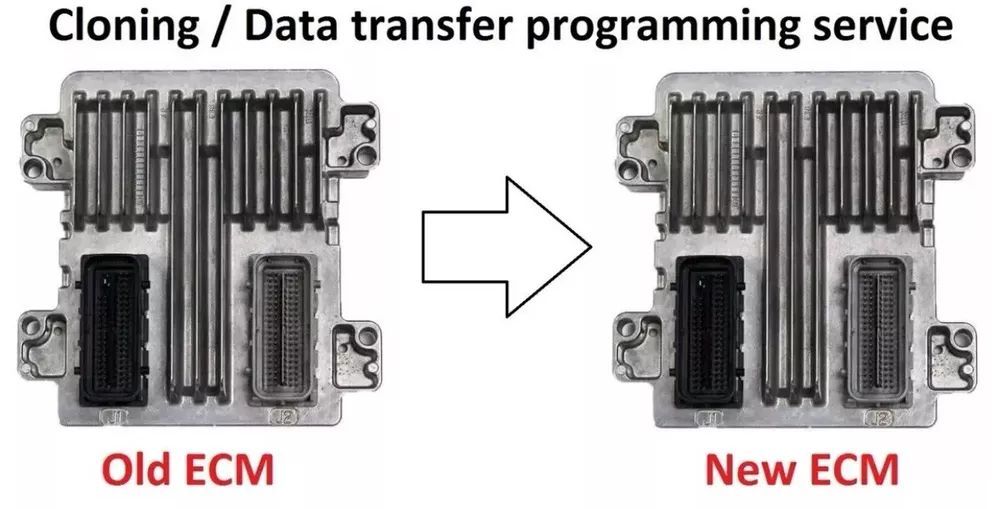A picture of an old ecm and a new ecm.