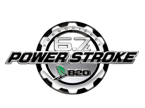 A logo for a 6.7 l power stroke b20 diesel engine