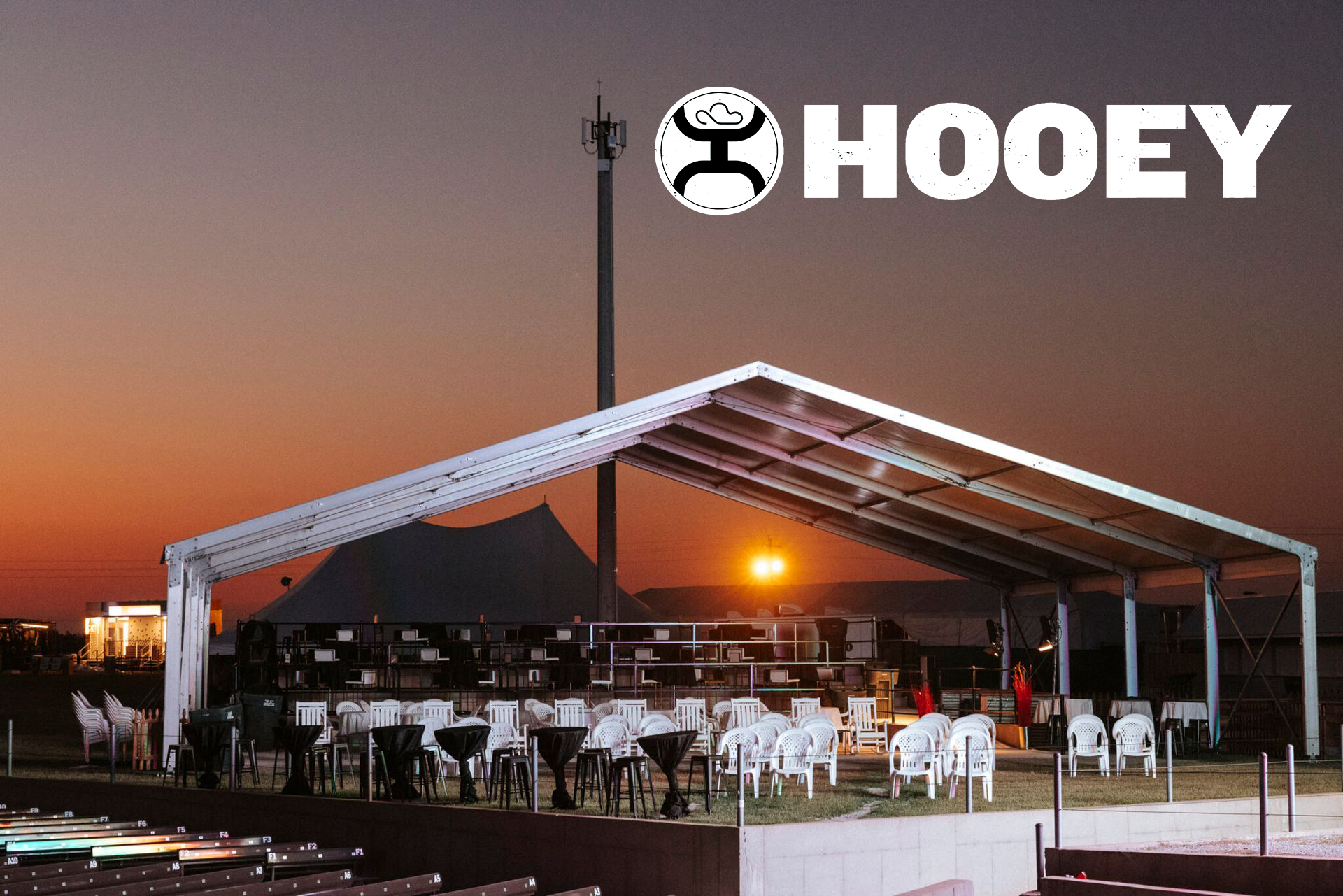 Sunset view of festival stage setup