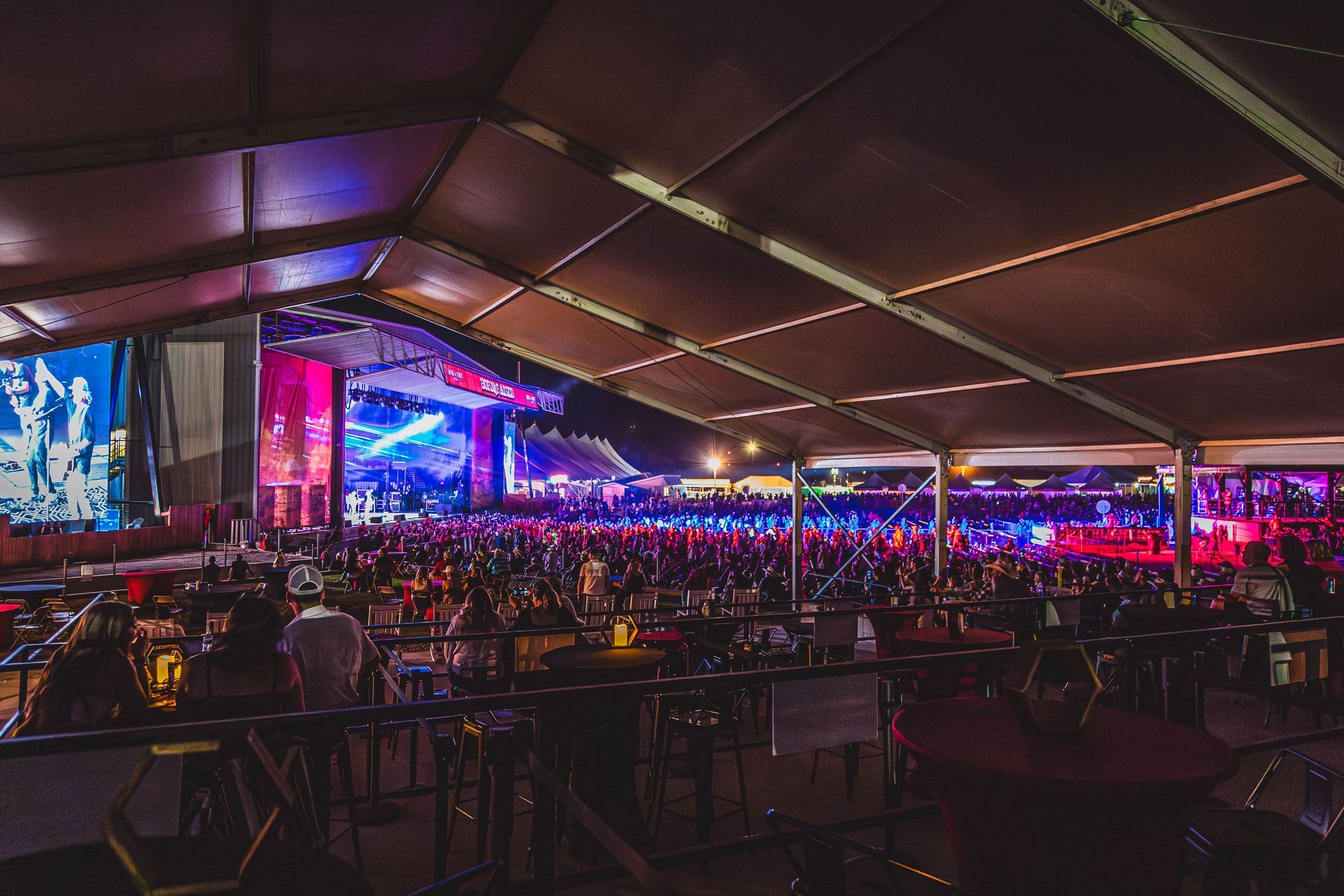 Sunset view of festival stage setup