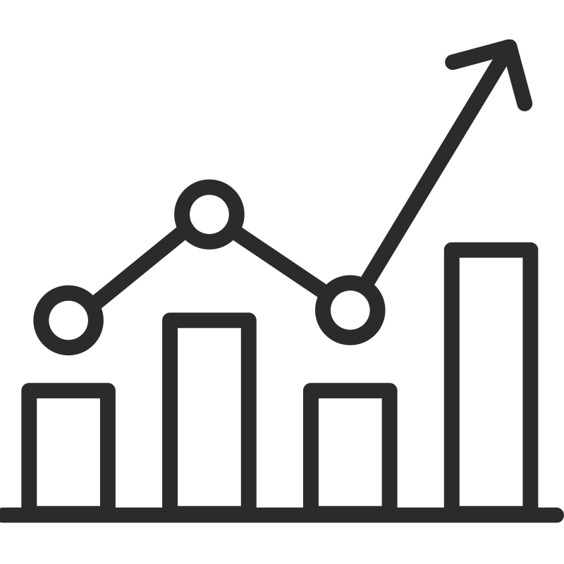 A line drawing of a graph with an arrow pointing up.