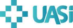 The logo for uasi is blue and white with a checkered pattern.