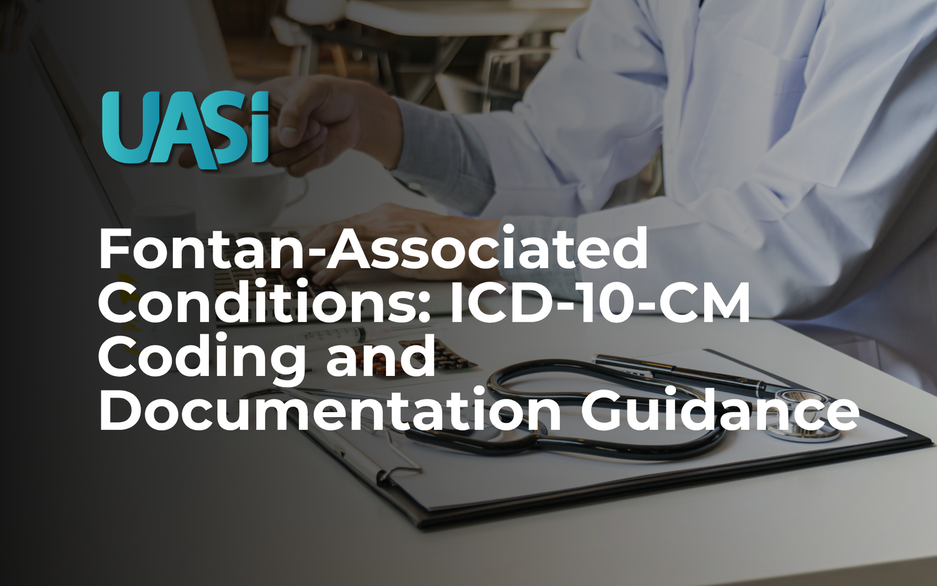 Image for Fontan Associated Conditions coding tip Doctor sitting at table pointing to computer