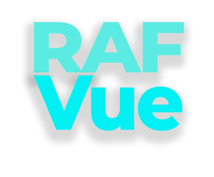 A blue logo that says raf vue on a white background