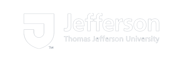 The logo for thomas jefferson university is white on a white background.