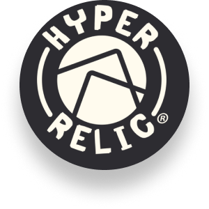 Hyper Relic logo: black circle, white text/design. Geometric shape within the inner circle.
