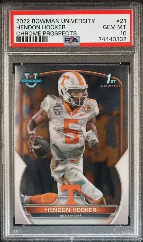 Graded Hendon Hooker football card. Chrome prospect with a Gem Mint 10 grade.