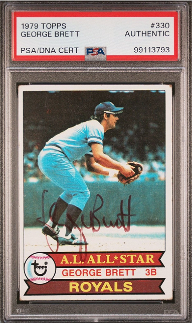 1979 Topps baseball card of George Brett in Royals uniform, PSA authenticated.