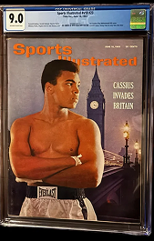 Sports Illustrated cover featuring Cassius Clay, shirtless, in front of London's Big Ben.