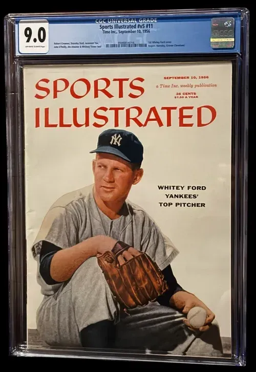 Sports Illustrated cover with Whitey Ford in Yankees uniform, graded 9.0.