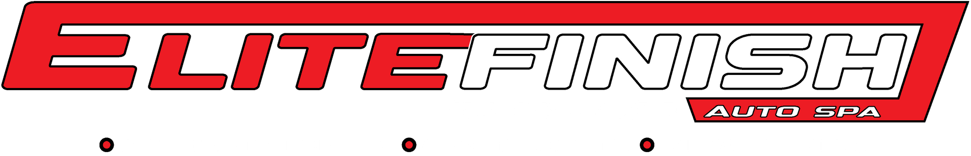 A red and white elite finish logo on a white background