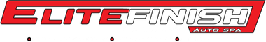 A red and white elite finish logo on a white background