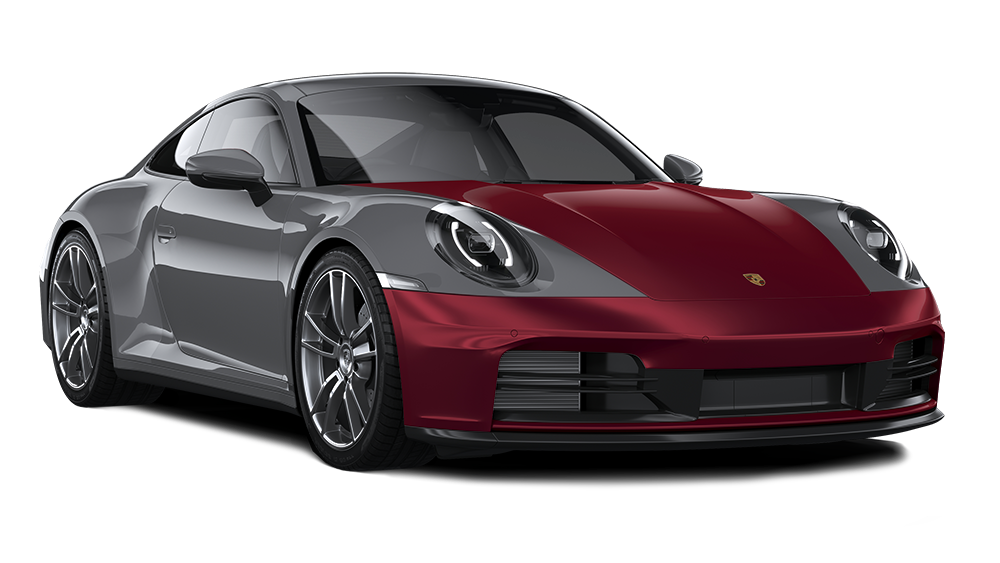 A white tesla model s with a pink stripe on the front bumper.