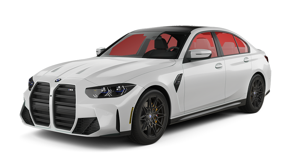 A white bmw m3 is shown on a white background.