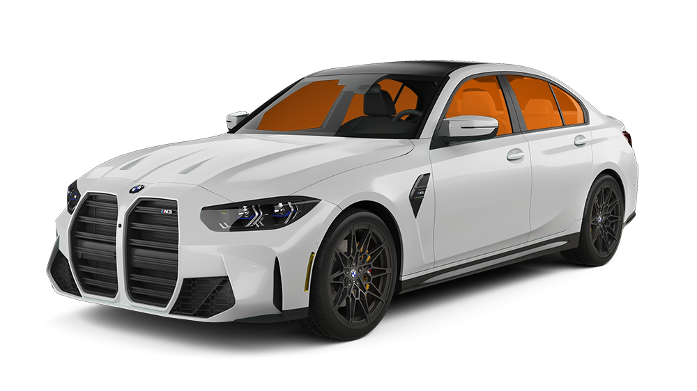 A white bmw m3 is shown on a white background.