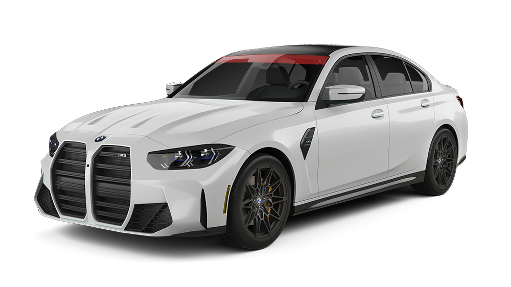 A white bmw m3 is shown on a white background.