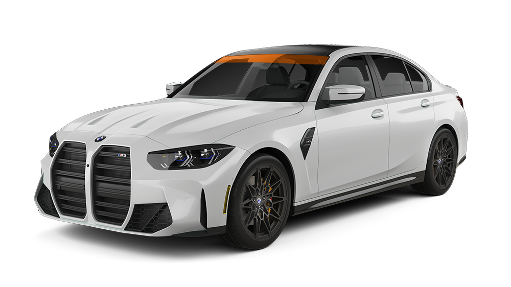 A white bmw m3 is shown on a white background.