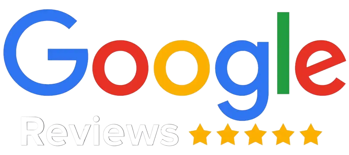 Google Reviews logo with the Google logo and five gold stars.