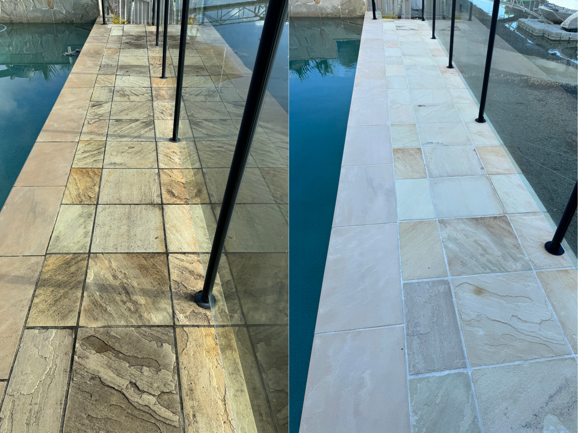 Tan Brick Home With a White Garage Door, Red Roof, and Tan Driveway — Blast It Pressure Cleaning - Gold Coast In Gold Coast, QLD