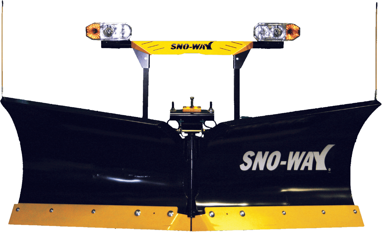 A snow plow that says sno-way on it