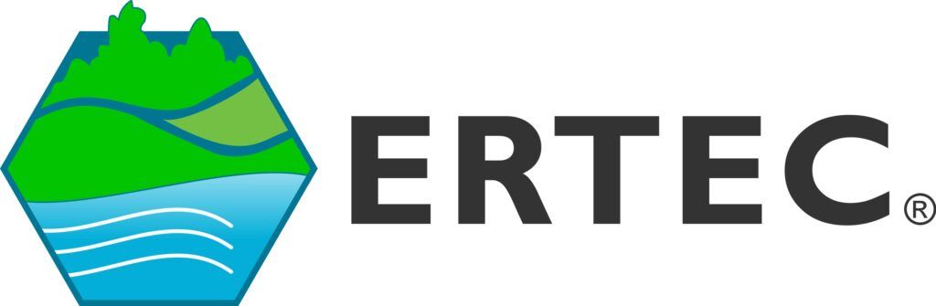 The logo for ertec shows a mountain and a river.