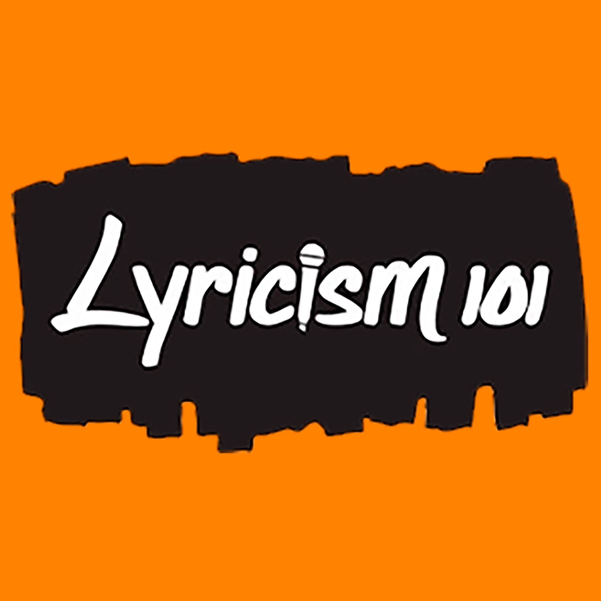 A black and orange logo for lyricism 101 on an orange background.