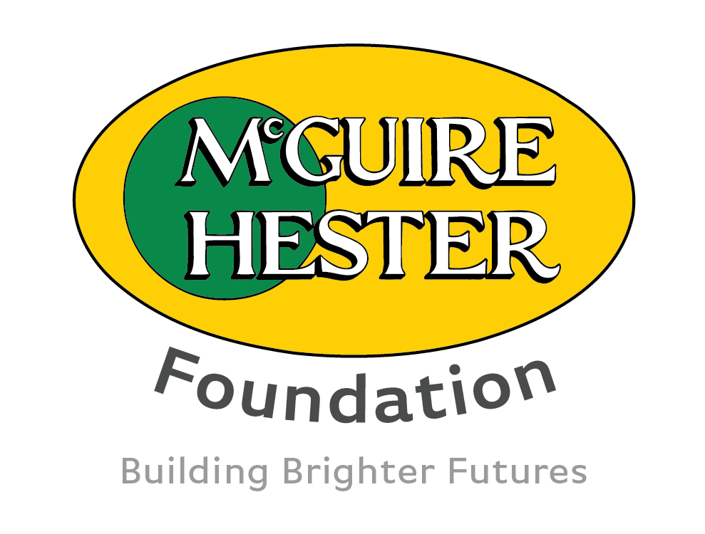 A yellow and green logo for the mcguire hester foundation