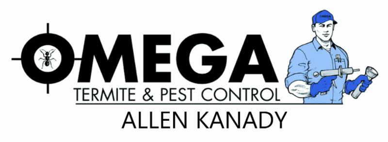 A logo for omega termite and pest control allen kanady