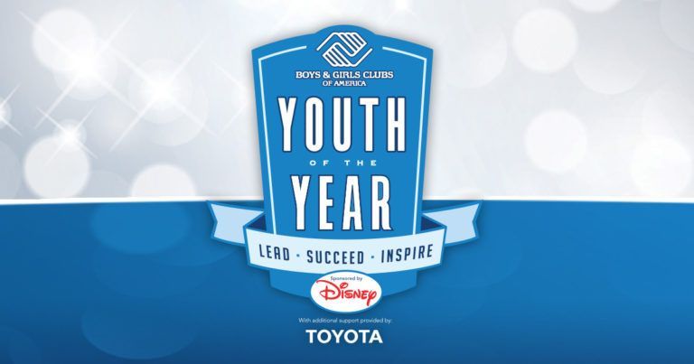 A blue sign that says youth of the year on it