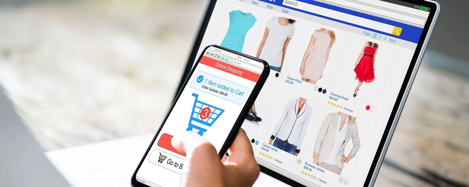 image of online store and iphone with cart image