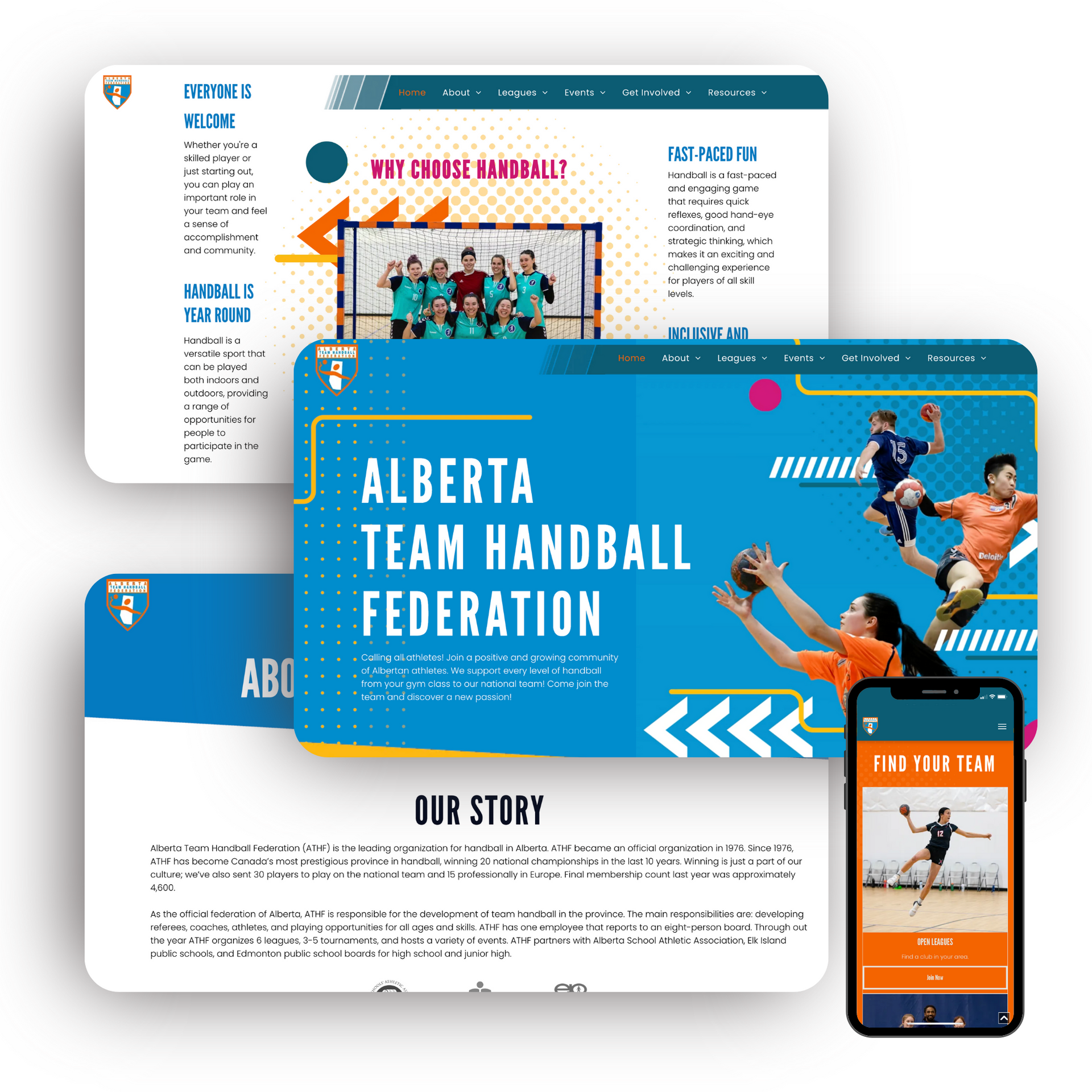 Alberta team handball federation website on a tablet and phone