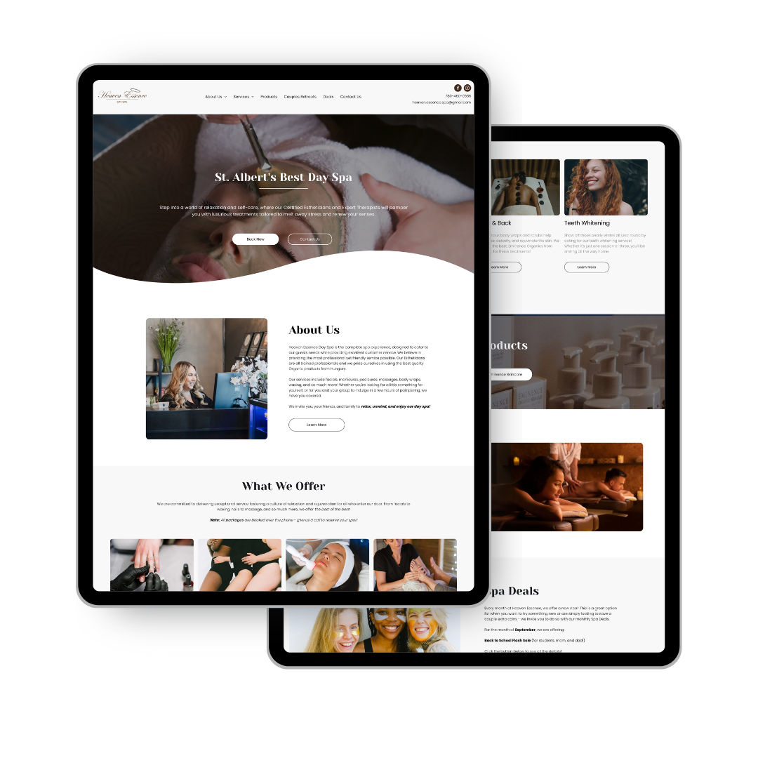 A tablet with a website on it is displayed on a white background.