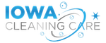 The logo for iowa cleaning care is blue and white.