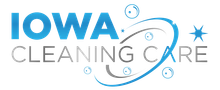 The logo for iowa cleaning care is blue and white.