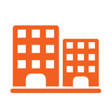 An orange icon showing two multistory buildings standing side by side.