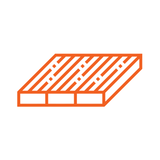 An orange line drawing of a rectangular wooden pallet viewed from a top-down isometric perspective.