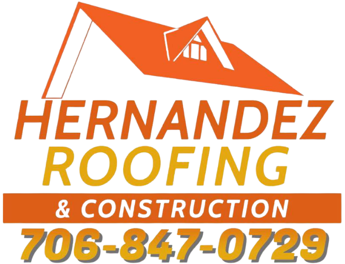 A logo for Hernandez Roofing & Construction featuring a graphic of a house roof and the phone number 706-847-0729.