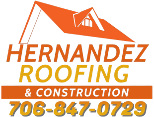 A logo for Hernandez Roofing & Construction featuring a graphic of a house roof and the phone number 706-847-0729.
