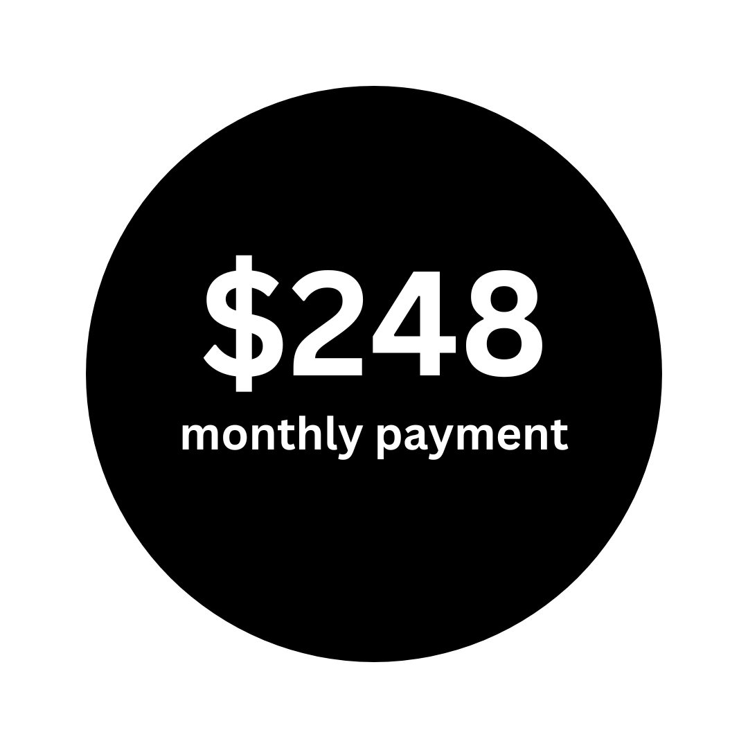 A black circle with white text reading 