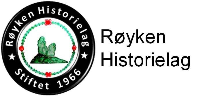 Logoen til Røyken Historielag, med et sirkulært emblem med tekst og et grønt fjellmotiv.