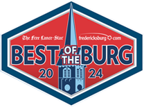 The best of the burg logo is red and blue with a castle on it.