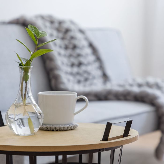 Plant and coffee on side table