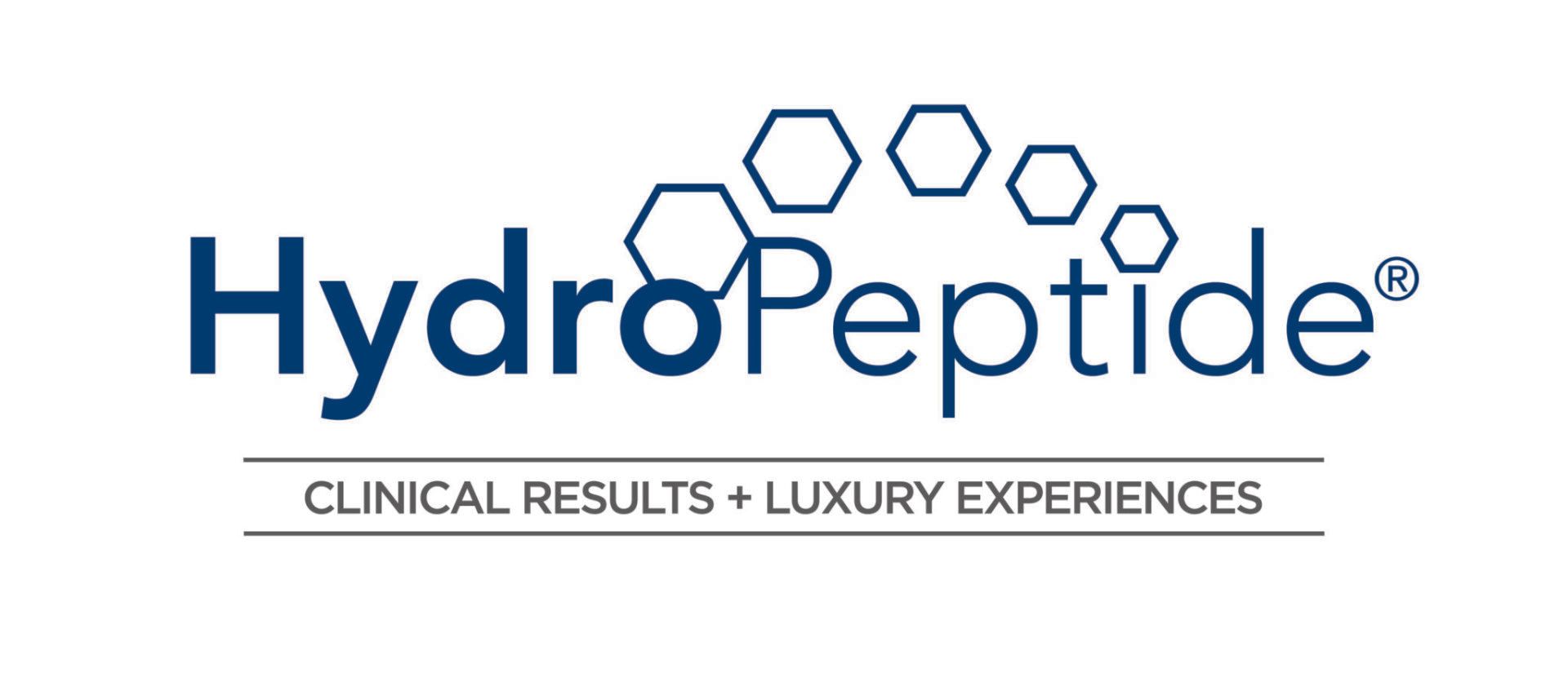 The logo for hydropeptide clinical results + luxury experiences