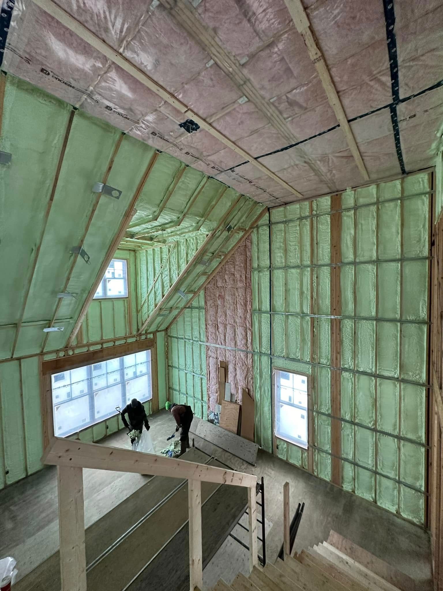 A large room with a lot of insulation on the walls and ceiling.