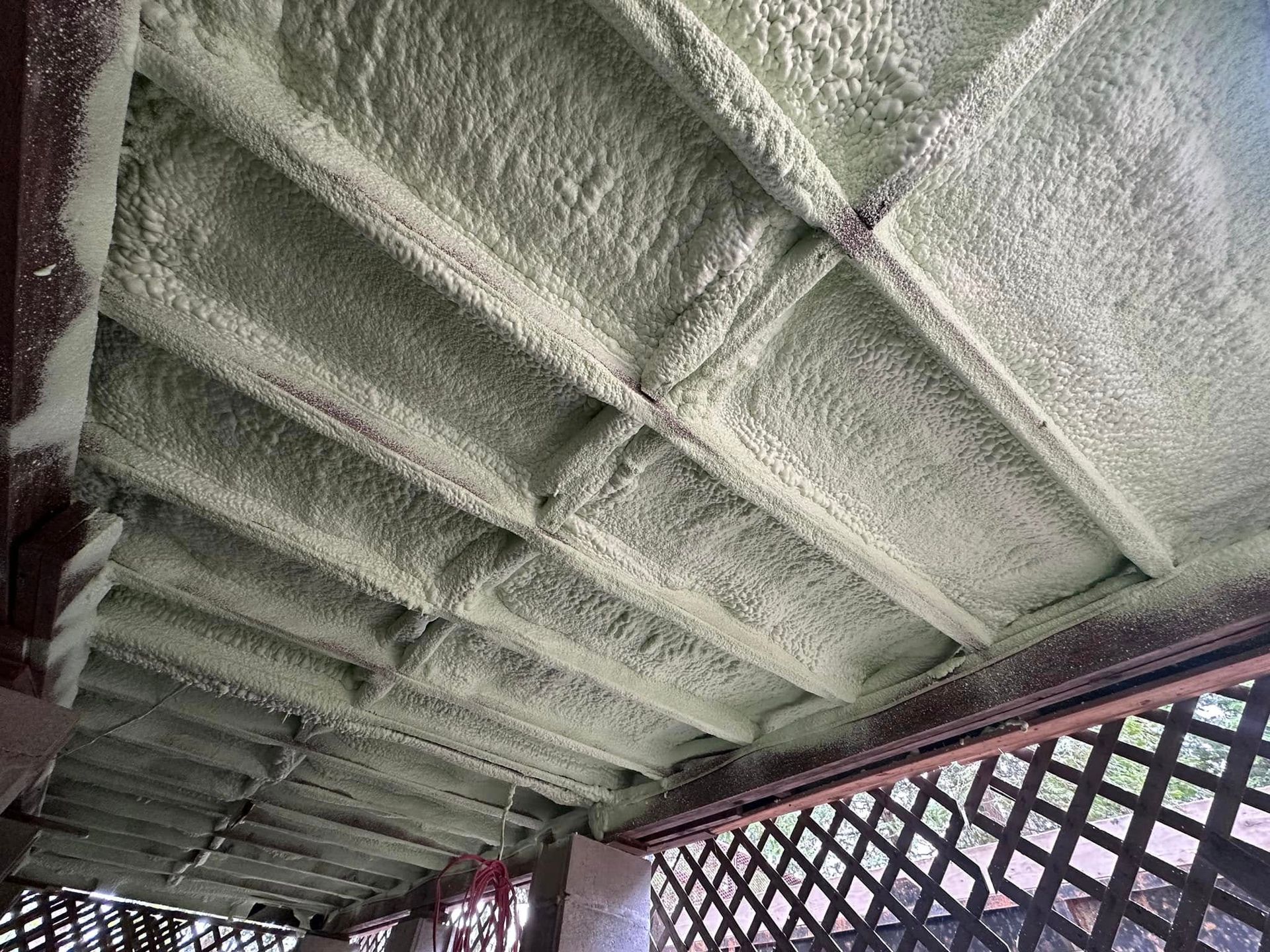 The ceiling of a building is covered in foam.