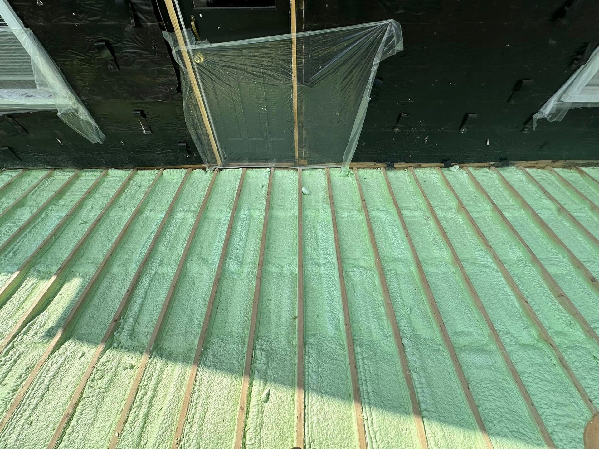 A green roof with a lot of foam on it.