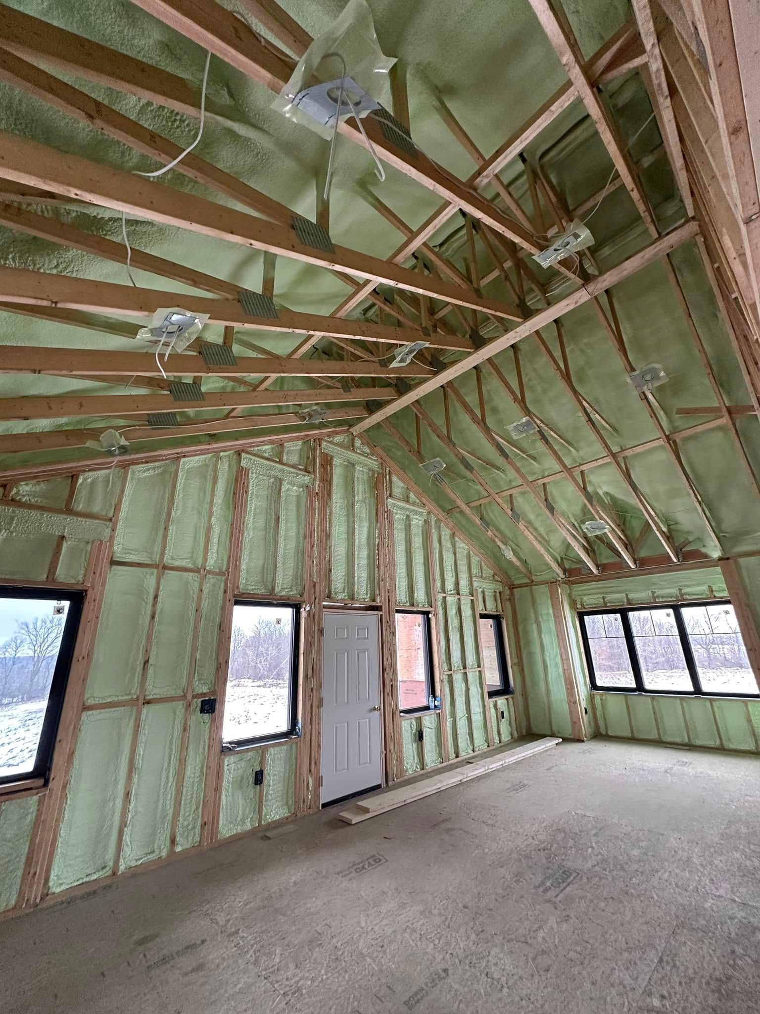 A room with a lot of insulation on the walls and ceiling.