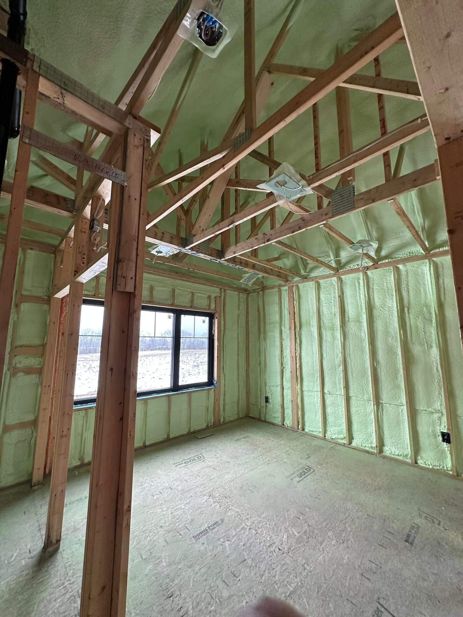 A room with a lot of insulation on the walls and ceiling.