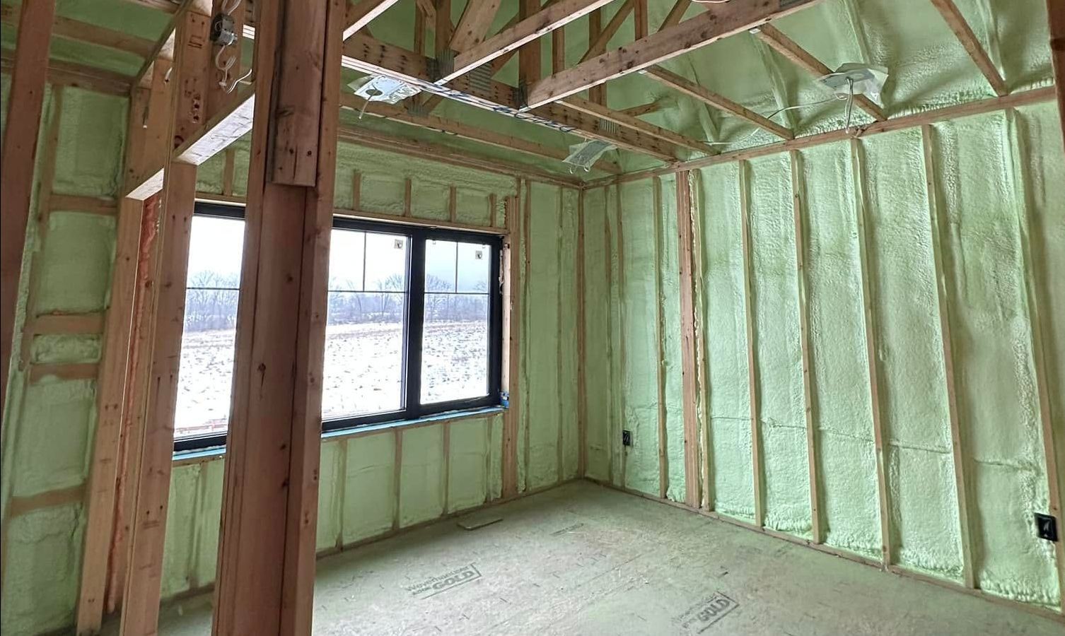 A room with a lot of insulation on the walls and ceiling.